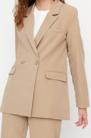 Kadın Moda Şık Boru Paça Regular Boy Uzun Kollu Blazer Ceket-Pantolon Dokuma Alt-Üst Takım