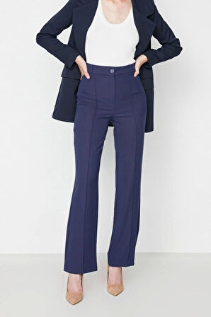 Kadın Yeni Moda Boru Paça Uzun Boy Dokuma Düz Kesim Yüksek Bel Nervür Dikişli Pantolon