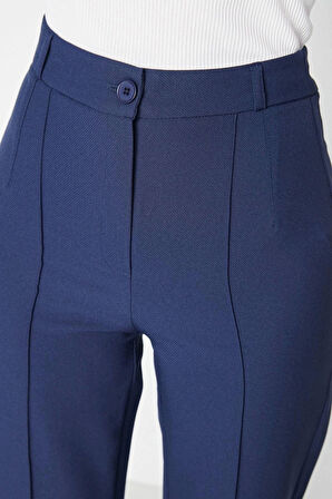 Kadın Yeni Moda Boru Paça Uzun Boy Dokuma Düz Kesim Yüksek Bel Nervür Dikişli Pantolon