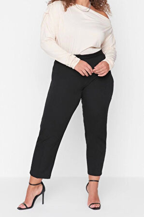 Kadın Yeni Moda Büyük Beden Boru Paça Regular Boy Dokuma Cigarette Kumaş Pantolon