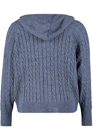 Kadın Büyük Beden Moda Şık Regular Kapüşonlu Uzun Kol Saç Örgü Kapüşonlu Fermuarlı Triko Hırka