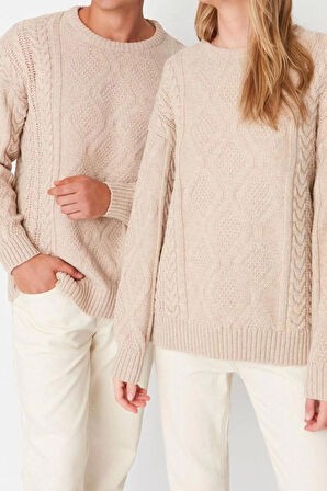 Erkek Moda Şık Regular Bisiklet Yaka Uzun Kol Saç Örgü Oversize Triko Kazak