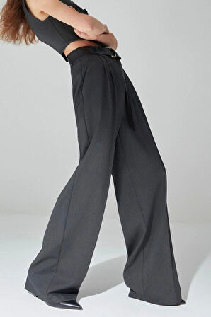 Kadın Yeni Moda Geniş Paça Regular Boy Dokuma Pantolon