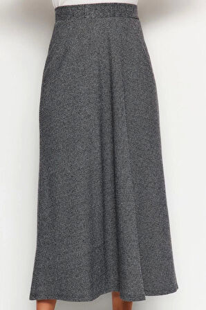 Kadın Moda Stil Maxi Astarsız Örme Tesettür Yüksek Bel Düğme Kapamalı A-Line Örme Etek