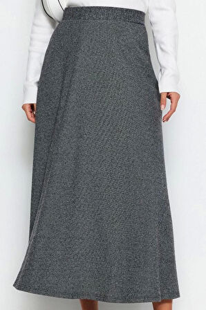 Kadın Moda Stil Maxi Astarsız Örme Tesettür Yüksek Bel Düğme Kapamalı A-Line Örme Etek