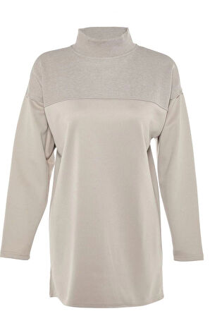 Kadın Tesettür Moda Şık Regular Dik Yaka Standart Kol Regular Örme Sweatshirt Tunik