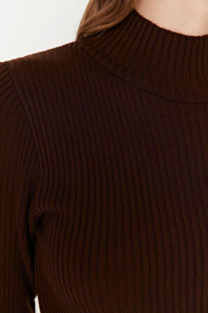 Yeni Slim Casual Günlük Tek Plaka Triko Dik Yaka Uzun Kol Bodycone Mini Boy Elbise