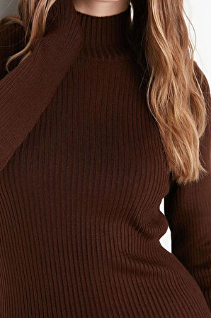 Yeni Slim Casual Günlük Tek Plaka Triko Dik Yaka Uzun Kol Bodycone Mini Boy Elbise