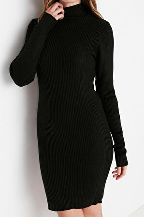 Yeni Slim Casual Günlük Tek Plaka Triko Dik Yaka Uzun Kol Bodycone Mini Boy Elbise