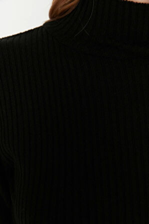 Yeni Slim Casual Günlük Tek Plaka Triko Dik Yaka Uzun Kol Bodycone Mini Boy Elbise