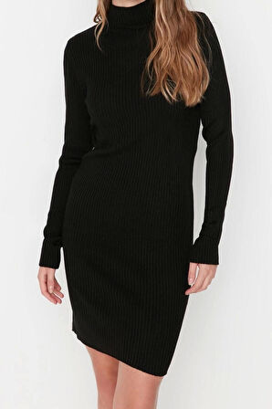 Yeni Slim Casual Günlük Tek Plaka Triko Dik Yaka Uzun Kol Bodycone Mini Boy Elbise