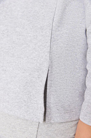 Büyük Beden Kadın Polyester Bisiklet Yaka Uzun Kol Paçaları Yırtmaçlı Örme Pijama Takımı