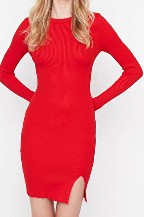 Yeni Slim Gündüz Gece Tek Plaka Triko Bisiklet Yaka Uzun Kol Bodycone Mini Boy Elbise