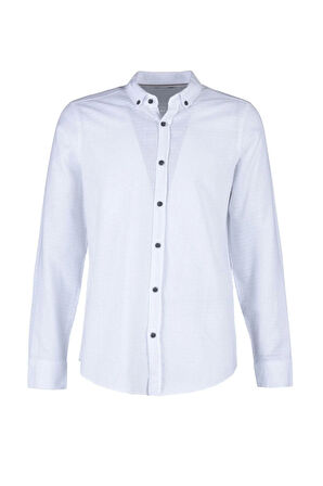 Moda Düğmeli Yaka Düz Uzun Kol Slim Fit Dokulu %100 Pamuklu Nefes Alabilen Gömlek
