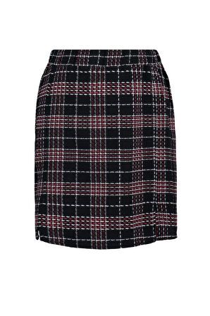 Kadın Moda Stil Mini Astarsız Dokuma Büyük Beden Ekose Desenli Tüvit Etek