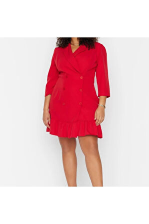 Yeni Fit Günlük Finike Dokuma Ceket Yaka Truvakar Kol Kol Ceket Elbise Mini Boy Büyük Beden Elbise