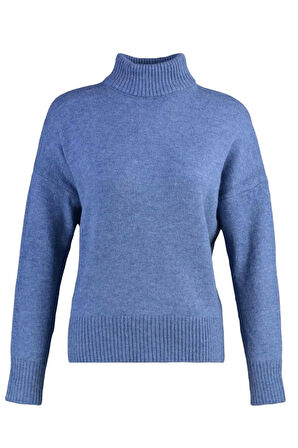 Kadın Moda Şık Regular Dik Yaka Uzun Kol Düz Geniş Kalıp Yumuşak Dokulu Triko Kazak