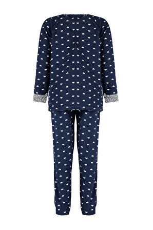 Büyük Beden Kadın Polyester Bisiklet Yaka Uzun Kol Welsoft Pijama Takımı