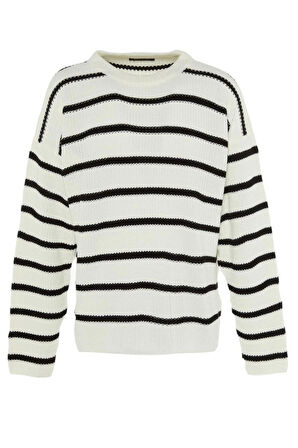 Erkek Moda Şık Regular Bisiklet Yaka Uzun Kol Çizgili Oversize Triko Kazak