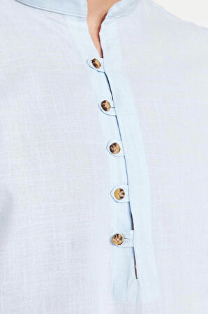 Erkek Moda Uzun Kol Dokuma Koyu Yeşil Slim Fit Yarım Patlı Hakim Yaka %100 Pamuklu Gömlek