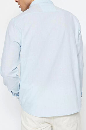 Erkek Moda Uzun Kol Dokuma Koyu Yeşil Slim Fit Yarım Patlı Hakim Yaka %100 Pamuklu Gömlek