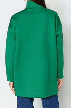 Kadın Tesettür Moda Regular Dik Yaka Düşük Kol Regular Fermuar Detaylı Dalgıç Scuba Örme Sweatshirt