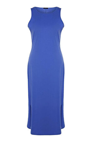 Yeni Slim Casual Günlük Süprem Örme Bisiklet Yaka Kolsuz Kol Shift Midi Boy Büyük Beden Elbise