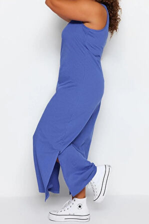 Yeni Slim Casual Günlük Süprem Örme Bisiklet Yaka Kolsuz Kol Shift Midi Boy Büyük Beden Elbise