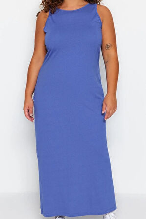 Yeni Slim Casual Günlük Süprem Örme Bisiklet Yaka Kolsuz Kol Shift Midi Boy Büyük Beden Elbise