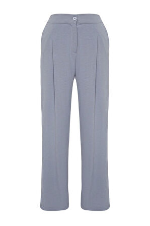 Kadın Yeni Moda Büyük Beden Geniş Paça Uzun Boy Dokuma Yüksek Bel Pileli Kumaş Pantolon