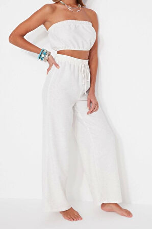 Kadın Moda Şık Boru Paça Uzun Boy Uzun Kollu Dokuma Bluz Pantolon Takım