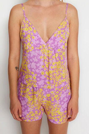 Kadın Viskon V Yaka Askılı Kol Sırt Pencere Cut Out Detaylı İp Askılı Viskon Dokuma Pijama Takımı