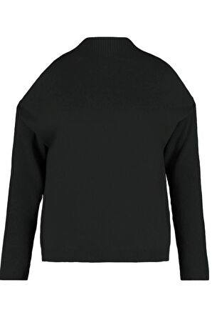 Kadın Büyük Beden Moda Şık Regular Dik Yaka Uzun Kol Düz Cut Out Detaylı Triko Kazak