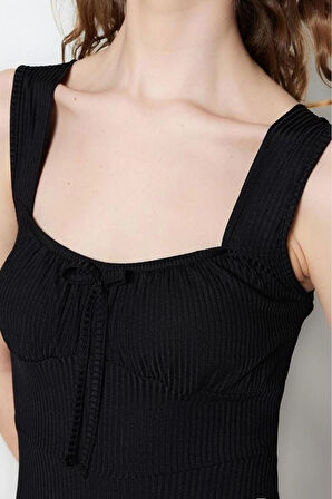 Yeni Regular Casual Günlük Polyester Kaşkorse Örme Kare Yaka Kolsuz Kol A-Line Mini Boy Elbise