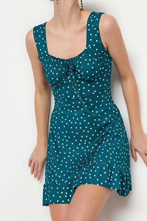 Yeni Regular Casual Günlük Polyester Kaşkorse Örme Kare Yaka Kolsuz Kol A-Line Mini Boy Elbise