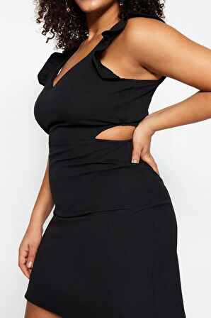 Yeni Fit Gündüz Gece Krep Dokuma V Yaka Askılı Kol A-Line Mini Boy Büyük Beden Elbise