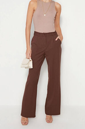 Kadın Yeni Moda Geniş Paça Uzun Boy Dokuma Yüksek Bel Wide Leg Geniş Paça Pilili Pantolon