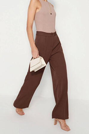 Kadın Yeni Moda Geniş Paça Uzun Boy Dokuma Yüksek Bel Wide Leg Geniş Paça Pilili Pantolon