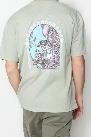 Yeni Sezon Rahat %100 Pamuk Bisiklet Yaka Kısa Kol Sanatsal Desenli Günlük T-Shirt