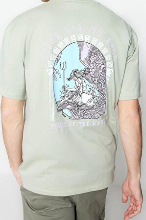Yeni Sezon Rahat %100 Pamuk Bisiklet Yaka Kısa Kol Sanatsal Desenli Günlük T-Shirt