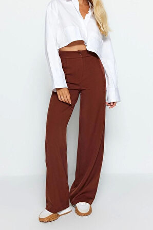 Kadın Yeni Moda Geniş Paça Regular Boy Dokuma Wide Leg Geniş Paça Pantolon