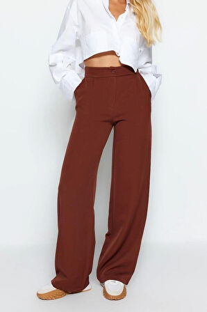 Kadın Yeni Moda Geniş Paça Regular Boy Dokuma Wide Leg Geniş Paça Pantolon