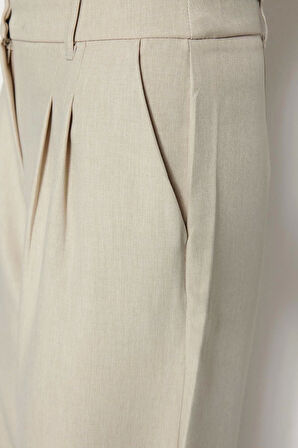 Kadın Yeni Moda Geniş Paça Regular Boy Dokuma Geniş Paça Wide Leg Pilili Pantolon