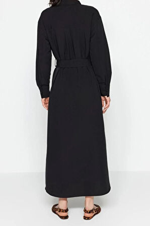 Yeni Regular Casual Günlük Terrycotton Dokuma Bisiklet Yaka Uzun Kol A-Line Maxi Boy Tesettür Elbise