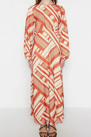 Yeni Regular Casual Günlük Şifon Dokuma Bisiklet Yaka Uzun Kol A-Line Maxi Boy Tesettür Elbise