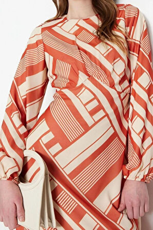 Yeni Regular Casual Günlük Şifon Dokuma Bisiklet Yaka Uzun Kol A-Line Maxi Boy Tesettür Elbise