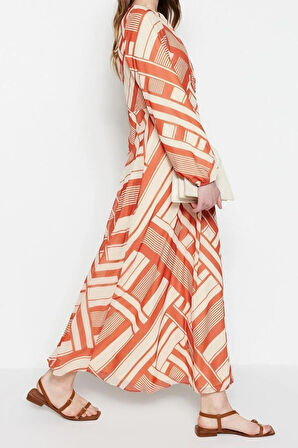 Yeni Regular Casual Günlük Şifon Dokuma Bisiklet Yaka Uzun Kol A-Line Maxi Boy Tesettür Elbise