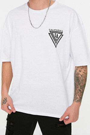 Yeni Sezon Oversize %100 Pamuk Bisiklet Yaka Kısa Kol Slogan Desenli Günlük T-Shirt
