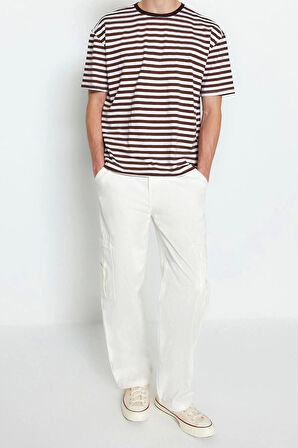 Yeni Sezon Rahat Pamuk Polyester Bisiklet Yaka Kısa Kol Çizgili Desenli Günlük T-Shirt