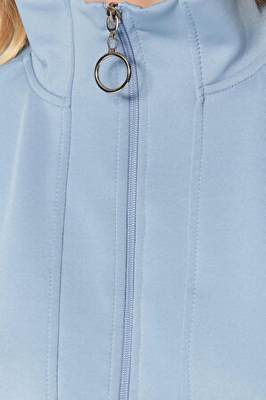 Kadın Tesettür Moda Regular Dik Yaka Düşük Kol Regular Fermuar Detaylı Dalgıç Scuba Örme Sweatshirt